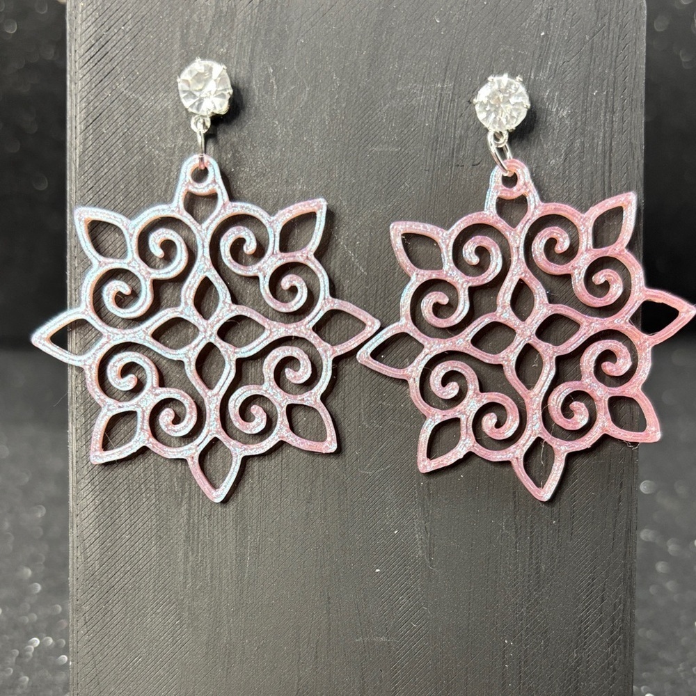 Pink and Blue Color Shift Swirl Earrings - Picture 1 of 6